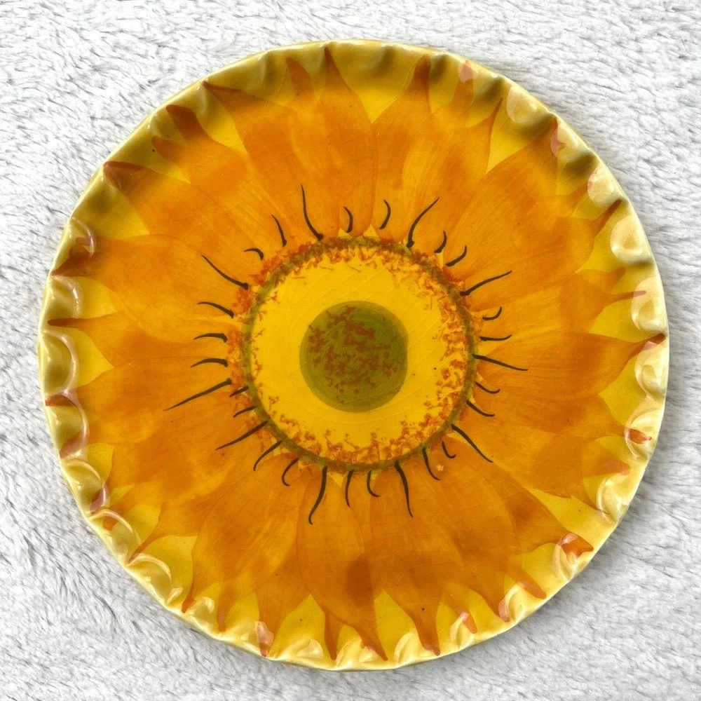 Sur La Table Set of 3 Sunflower Plates Yellow‎ Made in Italy Ceramic